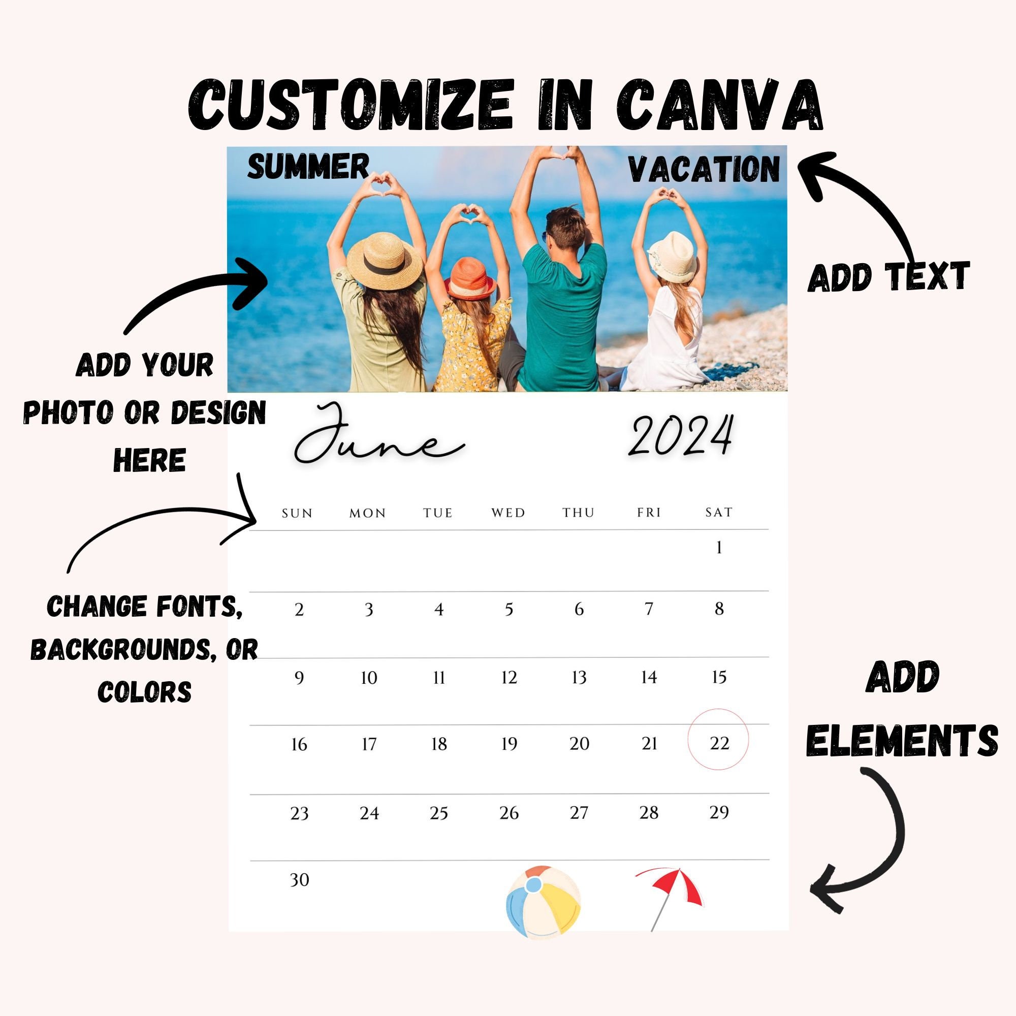 2025 Calendar Template With Photos, Easy Edit Canva Templates