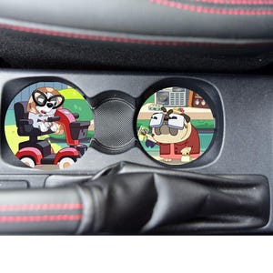 Muffin and grouchy granny Blueyy, Car Accessories, Blue Fan Gifts, Blue Heeler Cartoon Show, Car Coaster Set, Christmas, Truck Accessory
