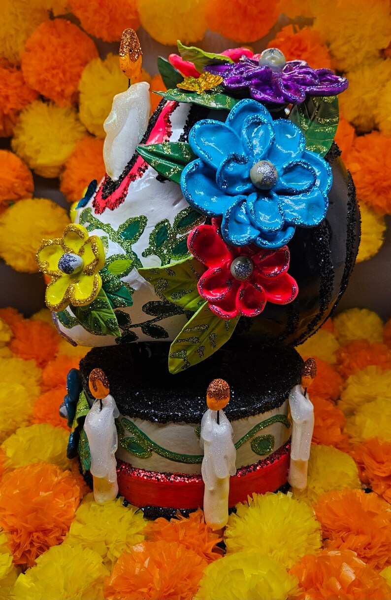 Sugar Skull Paper Mache Flower Crown Dia De Los Muertos Calaveras Etsy