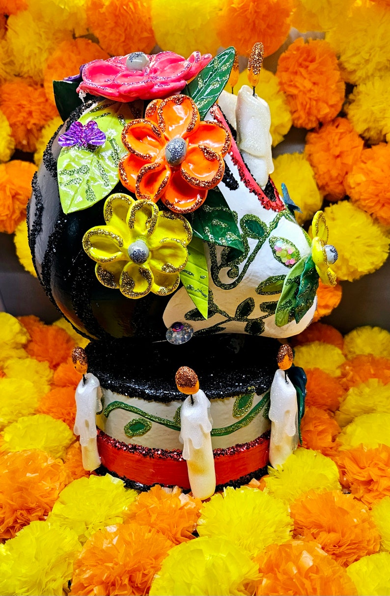 Sugar Skull Paper Mache Flower Crown Dia De Los Muertos Calaveras Etsy