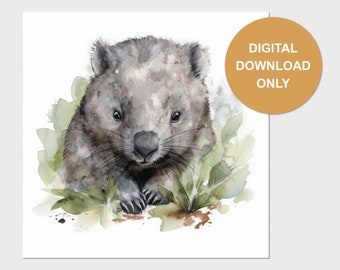 Australian Wombat Watercolour Art Print - Digital Download