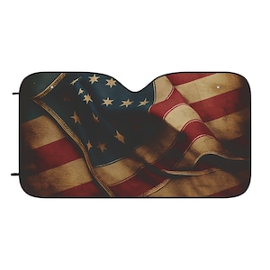 Car Sun Shades, Vintage American Flag Auto Shade, Patriotic Vehicle Windshield Cover, USA Flag Car Accessories, Americana Auto Sun Visor,