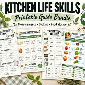 Kitchen Life Skills Workbook, Cooking Basics, Food Safety, Grocery Shopping (Digital Download)