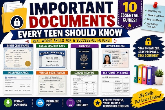 Teen Life Skills Workbook | Essential Documents Guide (Digital Download)