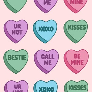 Tarjeta de felicitación de San Valentín con dulces y corazones de conversación