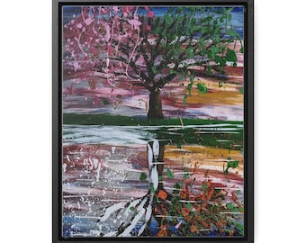 Abstract Tree Canvas Wall Art | Original Splatter Painting | Four Seasons Tree