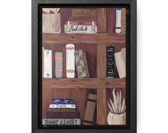 Book Lover Wall Art | Hand Painted Bookshelf Artwork | Cozy Reading Nook Decor | Original Painting Printed on Canvas