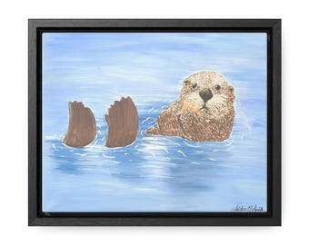 Sea Otter Canvas Wall Art – Coastal Animal Art, Otter Painting, Nursery Wall Decor, Ocean Wildlife Prin