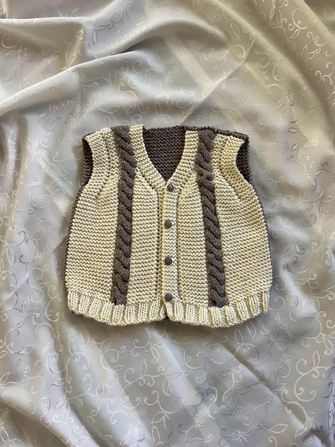 Classic Cream Hand-Knitted Baby Button Vest main image 0
