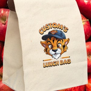 Personalized Cotton Canvas Lunch Bag: Custom Print, Back to School Gift