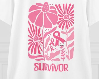 Camiseta de concienciación sobre el cáncer, camiseta para supervivientes de cáncer de mama: camiseta floral con lazo rosa