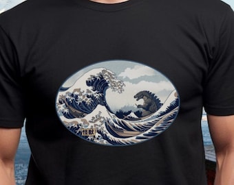 Maglietta Godzilla Great Wave, Monte Fuji, arte giapponese Ukiyo-e