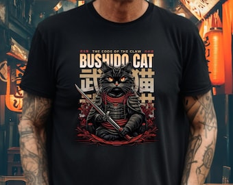 Bushido Cat T-Shirt: Samurai Feline Japanese Martial Arts