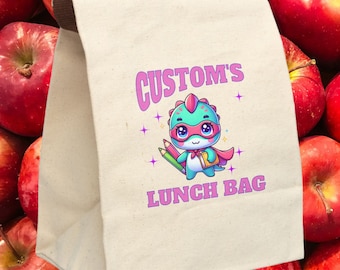 Personalized Cotton Canvas Lunch Bag: Custom Print, Back to School