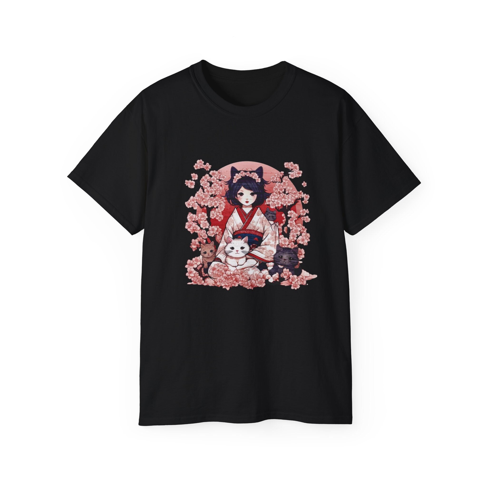 Japanese Cat T-shirt: Sakura Cherry Blossom, Kawaii Manga Style - Etsy
