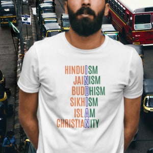INDIA tee, Indian Religions T-shirt, India political shirt, Religious tolerance in India, Inclusive India, Religions of India, protest shirt