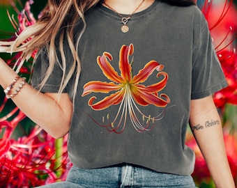 T-shirt Red Spider Lily: Comfort Colors Floral Garden T-shirt