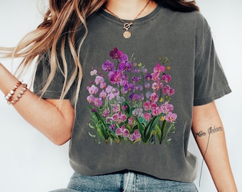 蘭の花柄シャツ、コンフォートカラーズTシャツ、ファレノプシス、トロピカルフローラルTシャツ