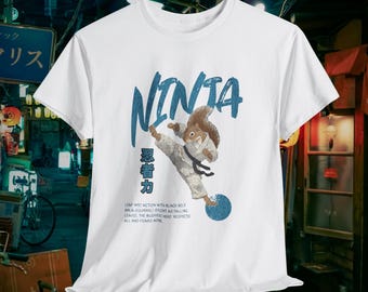 Black Belt Ninja, Japanese Martial Arts shirt, Karate Squirrel Kicking Tee, Ninja Squirrel, Japanese Kanji Design "Ninja Power"