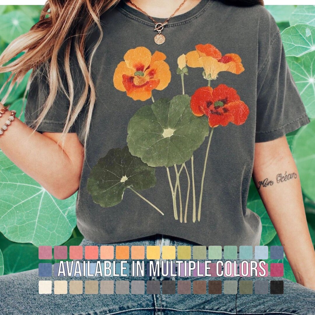 Nasturtium Flower Shirt: Comfort Colors Tee, Cottagecore Floral
