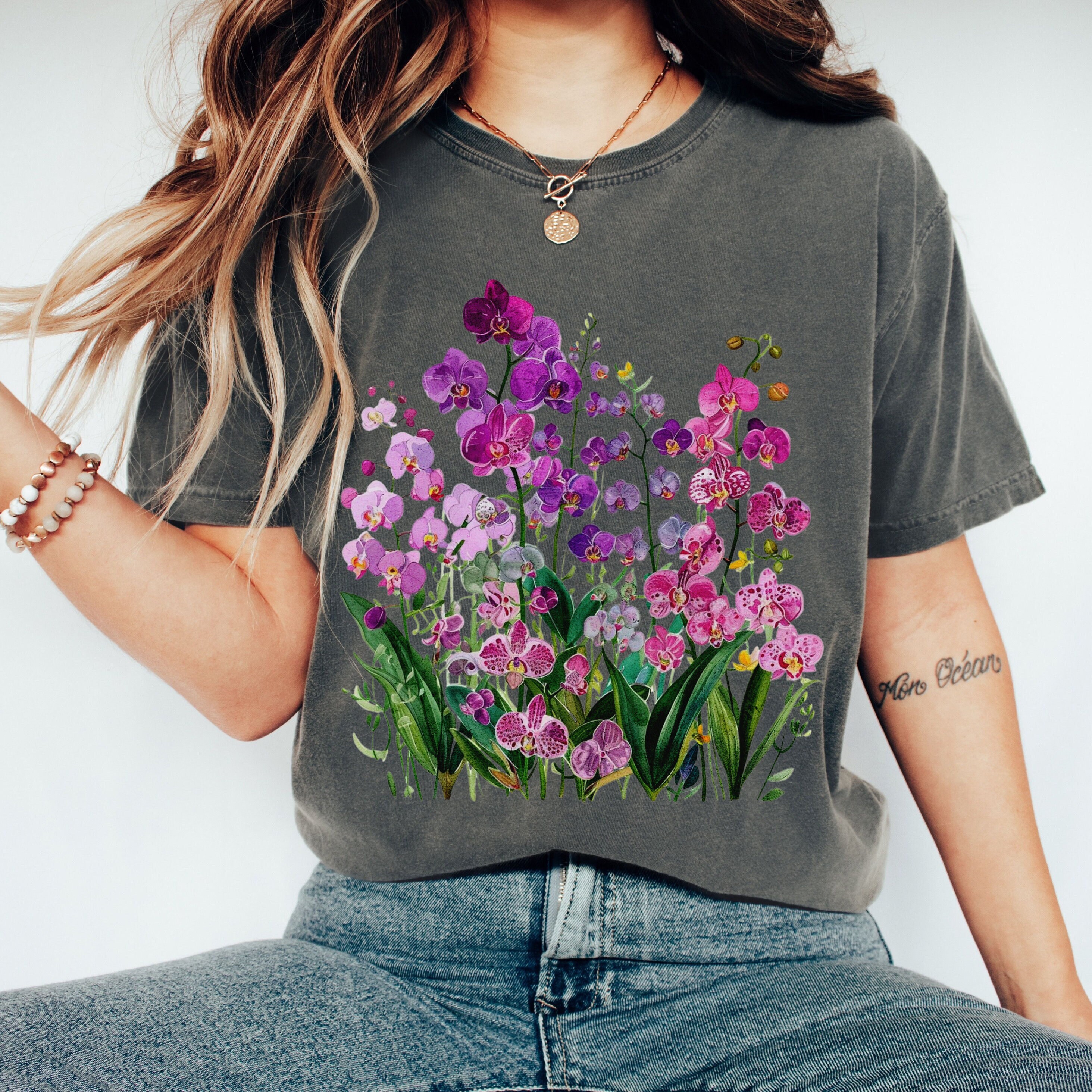 Boho Cottagecore Orchids Comfort Colors T-shirt: Floral Plants Shirt