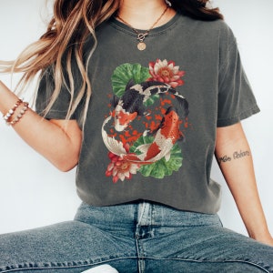 Floral Koi Fish T-shirt: Japanese Water Lily Comfort Colors Tee