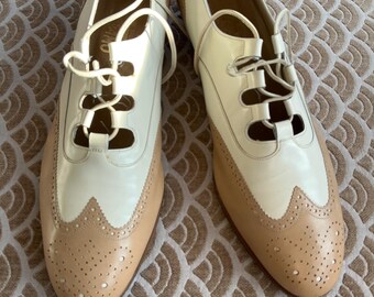 Vintage Salvatore Ferragamo White and Brown Oxford Shoes Never Worn Salvatore Ferragamo Tan & Off White Spectator Wingtip  main image 2