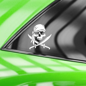 Pirate Skull and Crossbones Vinyl Decal, Pirate Theme Sticker, Skull with Bandana Decal, Pirate Decal, Nautical Decor