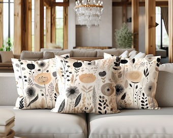 Beige Decorative Pillow Set for Brown Couch Cushion Cover Flower for Gray Sofa Pillow Case Floral Pillowcase Neutral Boho Lumbar Pillow