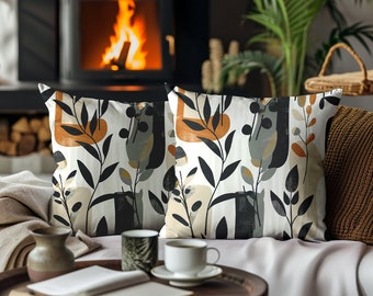 Mid Century Modern Pillow Cover for Brown Sofa Nature Botanical Throw Pillow Floral Couch Cushion Tropical Leaf Lumbar Pillowcase