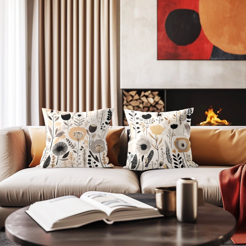 Decorative Pillow Set of 3 for Brown Couch Throw Pillow Cover Flower Boho Accent Pillow Floral Pillow Case for Grey Sofa Neutral Pillow