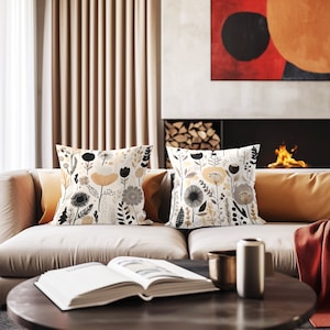 Decorative Pillow Set of 3 for Brown Couch Throw Pillow Cover Flower Boho Accent Pillow Floral Pillow Case for Grey Sofa Neutral Pillow
