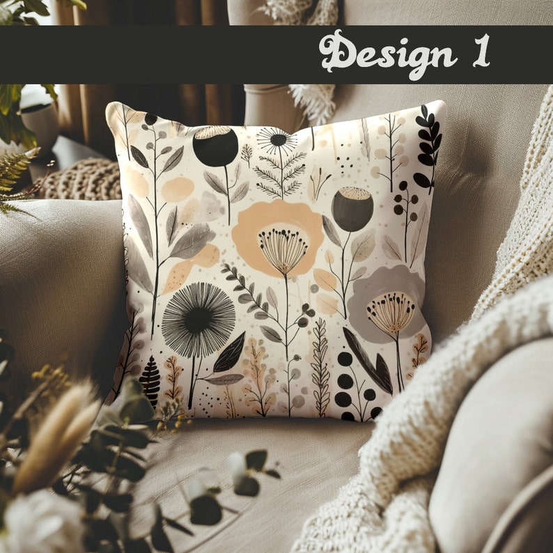Decorative Pillow Set of 3 for Brown Couch Throw Pillow Cover Flower Boho Accent Pillow Floral Pillow Case for Grey Sofa Neutral Pillow