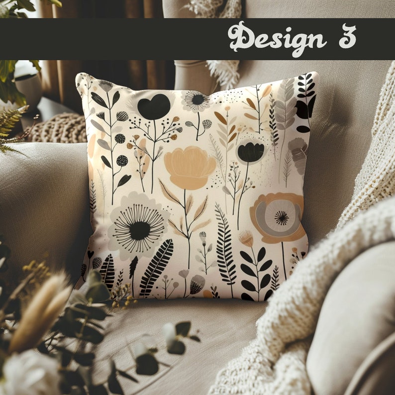 Decorative Pillow Set of 3 for Brown Couch Throw Pillow Cover Flower Boho Accent Pillow Floral Pillow Case for Grey Sofa Neutral Pillow