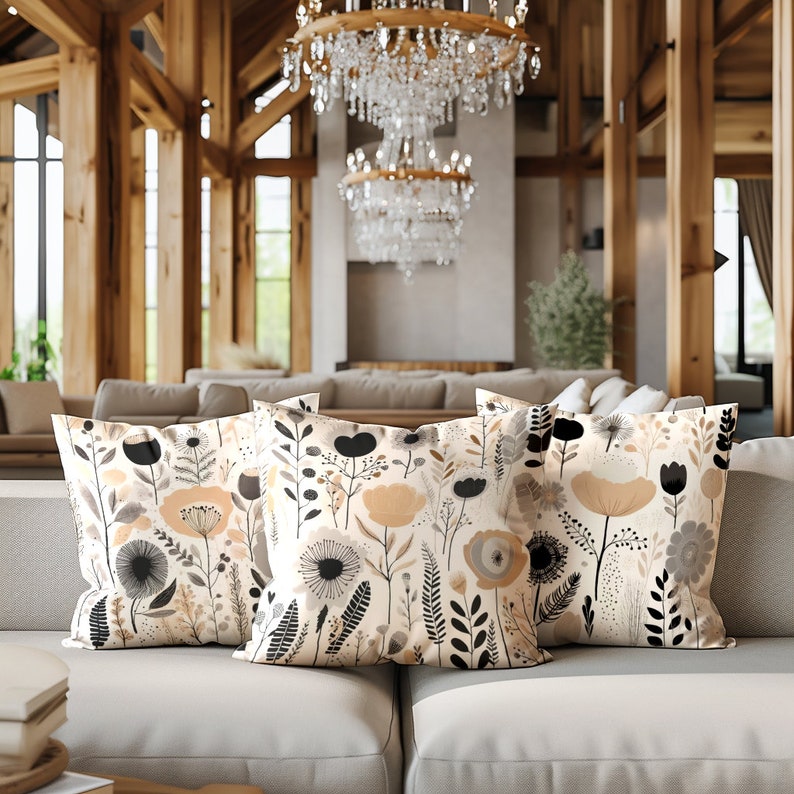 Decorative Pillow Set of 3 for Brown Couch Throw Pillow Cover Flower Boho Accent Pillow Floral Pillow Case for Grey Sofa Neutral Pillow