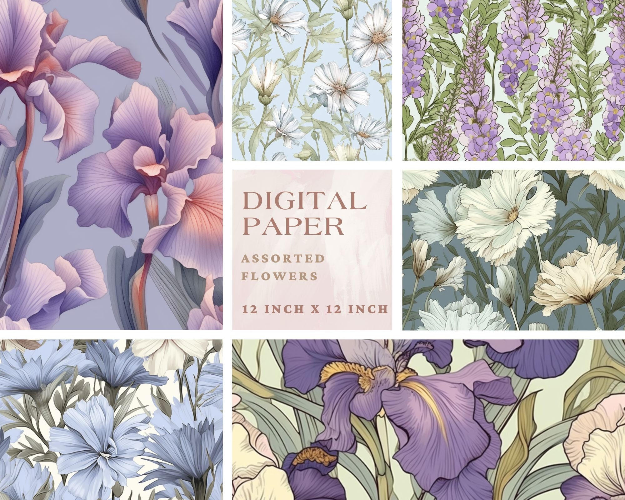 250 Digital Paper Packinstant Downloadseamless Tiled Patternspastel Butterfliesclassic