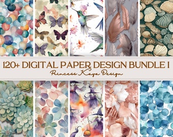 120+ Digital Paper Design Bundle I, Instant Download, SEAMLESS TILED PATTERNS, 12 inch x 12 inch