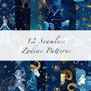 Modelli digitali senza giunture del segno zodiacale / Carta digitale zodiacale / Stampe digitali / Cartoleria, Inviti, Scrapbooking / Download istantaneo