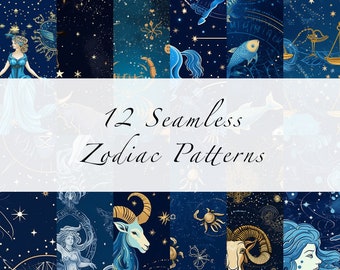 Zodiac Sign Seamless Digital Patterns | Zodiac Digital Paper | Digital Prints | Stationary, Invitations, Scrapbooking | Instant Download
