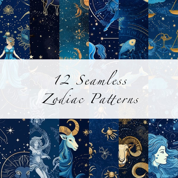 Zodiac Sign Seamless Digital Patterns | Zodiac Digital Paper | Digital Prints | Stationary, Invitations, Scrapbooking | Instant Download