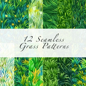 Green Grass Digital Paper | Seamless Digital Grass Patterns and Backgrounds | High Res Instant Download | Scrapbook Textures