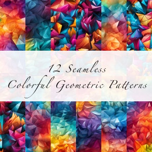Motivi geometrici senza giunture multicolori / Carta dal disegno geometrico colorato / Rosa / Blu / Viola / Scrapbooking / Artigianato / Download istantaneo