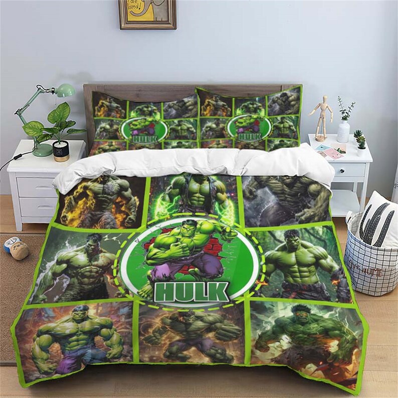 Personalized Hulk Three Piece Bedding Set Customized Quilt Cover Pillow Case Comfortable Bedding Sets Birthday Anniversary Gift B