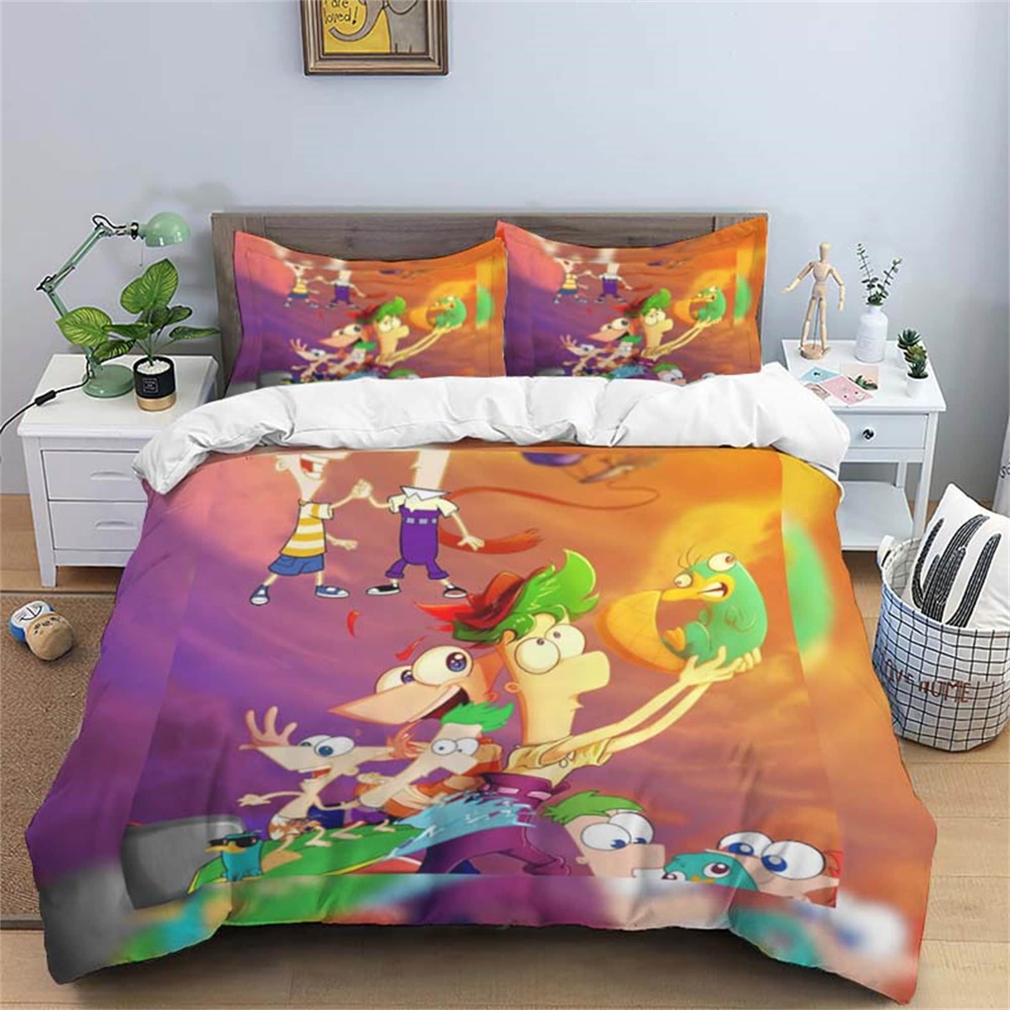 Personalized Phineas and Ferb Three Piece Bedding Set Customized Quilt ...