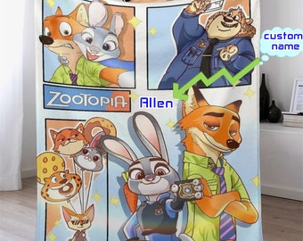 Customized Disney Zootopia Blanket Personalized Flannel Couch Nap Blanket Bedding Valentine's Comfortable Bedroom Birthday Gift