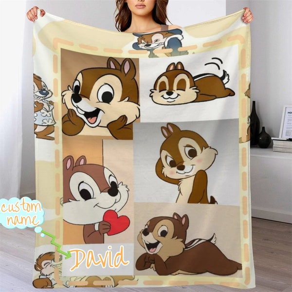 Maßgeschneiderte Chip 'n' Dale Decke, personalisierte Flanell-Couch-Nickerchen-Decke, Bettwäsche, bequemes Valentinstag-Schlafzimmer, Geburtstagsgeschenk für Kinder