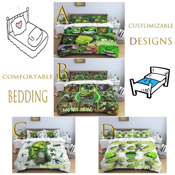 Personalized Hulk Three Piece Bedding Set Customized Quilt Cover Pillow Case Comfortable Bedding Sets Birthday Anniversary Gift