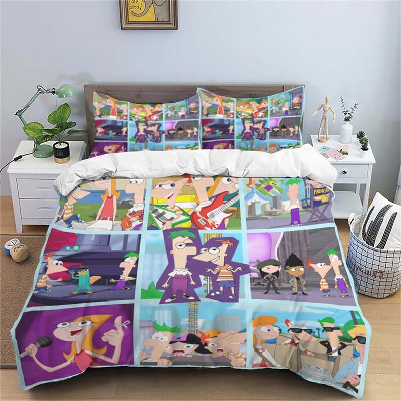 Personalized Phineas and Ferb Three Piece Bedding Set Customized Quilt ...
