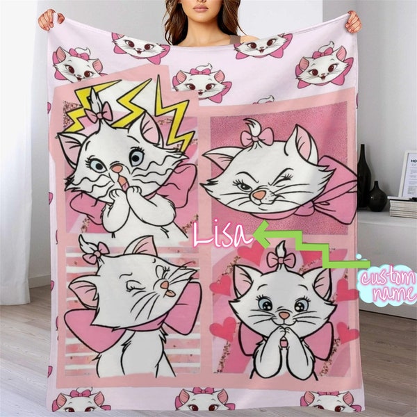 Maßgeschneiderte The Aristocats Marie Decke, personalisierte Flanell-Couch-Nickerchen-Decke, Bettwäsche, bequemes Valentinstag-Schlafzimmer, Geburtstagsgeschenk für Kinder