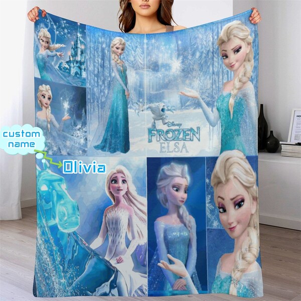 Customized Disney Elsa Princess Blanket Personalized Flannel Couch Nap Blanket Bedding Christmas Comfortable Bedroom Birthday Gift